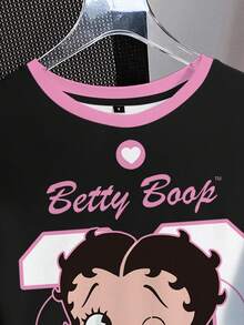 Betty Boop x SHEIN 女士字母和卡通人物印花圆领短袖T恤 - 白色 - 查看 5