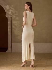MOTF PREMIUM EMBELLISHED SEQUIN HIGH-END LUXURY ELEGANT WAIST SWEATER DRESS - Apricot - View 3