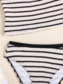 SHEIN TEENGIRL Beach Vacation Black & White Bow Contrast Tank Bikini Set, Conservative Bikini Set For Teen Girl - Black and White - View 4