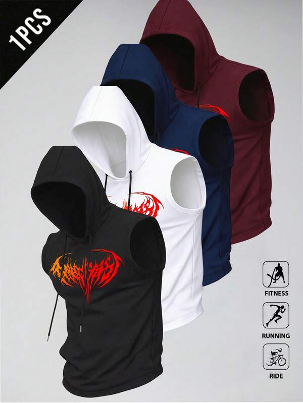Manfinity Sport Corelite Camiseta de tirantes con capucha y estampado de letras para hombre