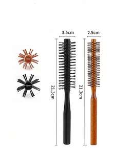 1 Small Wooden Rake Brush For Root Volume Styling, Beauty Salon Round Rake Brush For Bangs, Curls, And Inward Curled Hair - Multicolor - View 9