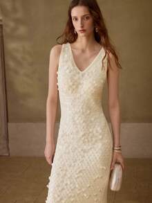MOTF PREMIUM EMBELLISHED SEQUIN HIGH-END LUXURY ELEGANT WAIST SWEATER DRESS - Apricot - View 5