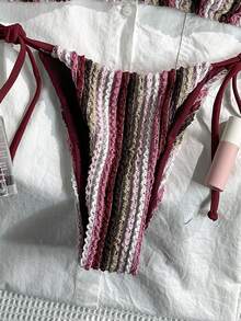 Swim Mod 女款緹花掛脖比基尼套裝，粉色與白色條紋兩件式泳衣，波西米亞優雅圓點泳裝，適合夏季海灘度假假期 - 彩色 - 查看 6