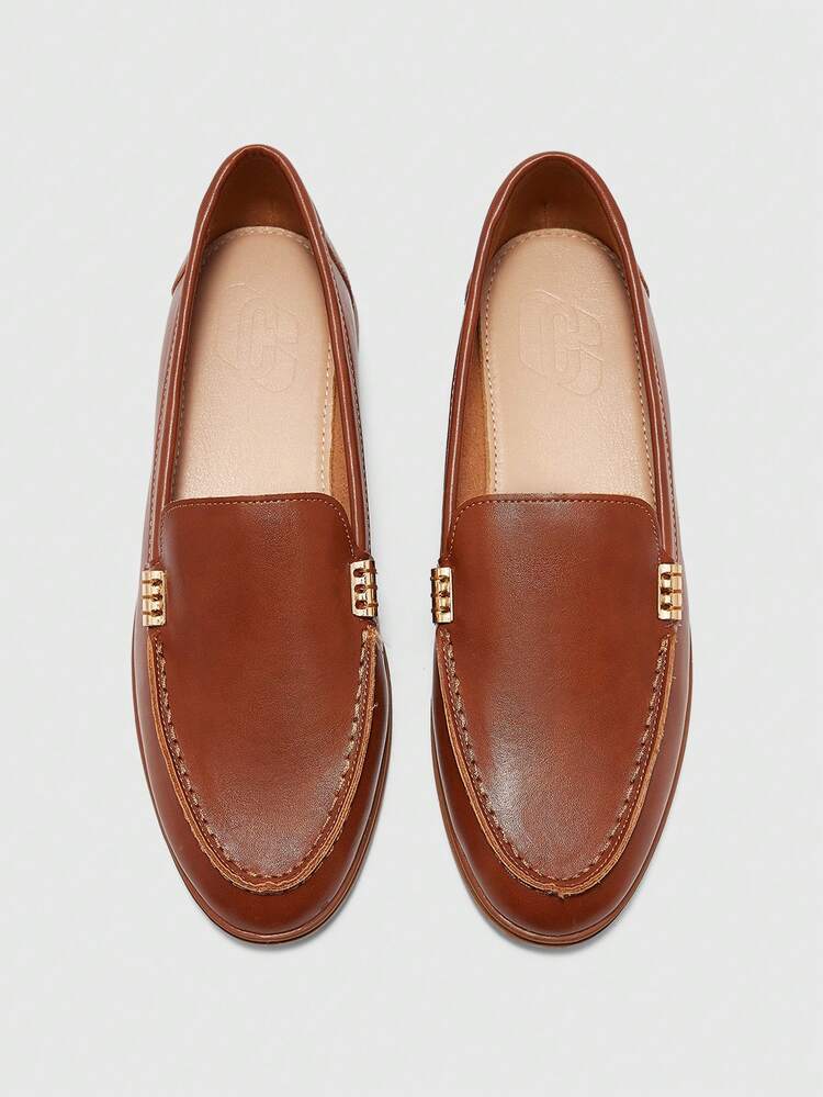 CUCCOO BIZCHIC Women's Fashion Brown Metal Buckle Comfortable Casual Loafers, Suitable For Commuting, Outdoor, Shopping, Work, Daily Wear