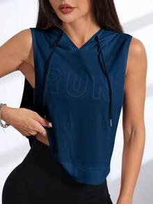 Eassivo Eassivo 女士字母刺绣抽绳连帽卫衣 - 藏蓝色 - 查看 4