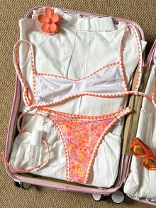 Swim Mod 女士沙滩套装，甜美碎花图案，时尚休闲度假装，可爱性感，超迷你比基尼泳装套装 - 彩色 - 查看 2