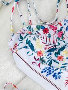 Bonvoyette Đồ bơi thời trang mới nhất dành cho nữ, bộ đồ hai mảnh gồm áo croptop hai dây thắt nơ in hoa phong cách đồng quê, thích hợp cho kỳ nghỉ hè. - Nhiều màu - Xem 8