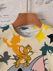 TOM & JERRY X SHEIN Baby Boy Cartoon Print Short Sleeve Top - White - View 5