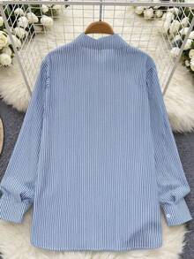 SHEIN Unity 女士条纹休闲百搭日常衬衫 - 藍色 - 查看 2