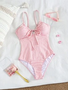 Swim Mod Women's Summer Beach Casual Vacation Textured Fabric One-Piece Bikini - Multicolor - View 3