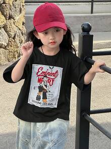 Dazy Kids 女童圓領針織印花短袖T恤，夏季 - 黑色 - 查看 3