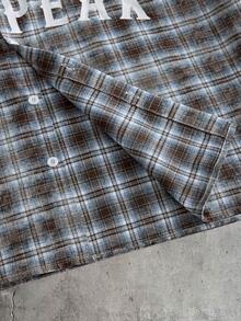 AXEPEAK Men's Fashion Versatile Letter & Plaid Print Single-Breasted Long Sleeve Patchwork Shirt - Black and White - View 5