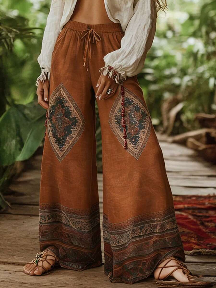 Zayélia 女士复古松紧腰抽绳宽松休闲裤 - 彩色 - 查看 1