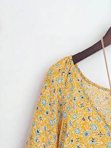 SHEIN RusticEase Đầm midi họa tiết cỡ lớn, trang phục mùa thu dành cho nữ. - Màu Mù tạt vàng - Xem 3