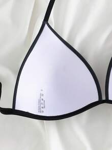 Swim Vcay 女士最新时尚沙滩装，度假休闲套装，粉色百合花印花黑色吊带比基尼上衣套装，优雅性感夏季女士泳装 - 黑色 - 查看 5