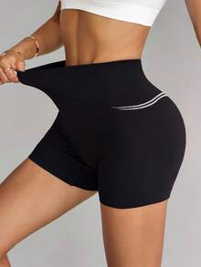 SHEIN With My Calm Seamless High Stretch Women Sports Shorts - Black - View 2