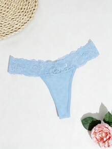 SHEIN Calcinhas tipo tanga diárias casuais de renda e recortes para mulheres - Azul - Visão 5