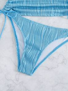 Swim Lushoire 女士纯色纹理面料吊带露背度假吊带背心/比基尼 - 淺藍色 - 查看 8