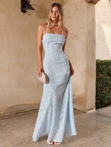 Enchnt 浅蓝色露背系带连衣裙 - 淺藍色 - 查看 4