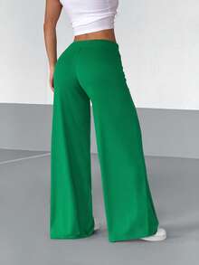 StreetHx Pantalones de punto con estampado numérico de cintura baja en verde para mujer - Verde - Ver 3