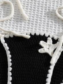 Everyssa Women's Summer Vacation Beach Starfish Print Halter Top And Side Tie Bottom 2 Pieces Set - Black and White - View 4