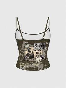 ROMWE Avant Áo tank top hai dây màu xanh lá cây nhuộm tie-dye dành cho nữ, thích hợp cho các lễ hội âm nhạc Grunge. - màu xanh lá - Xem 2