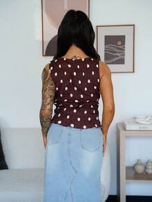 SAYEHFBABY 女士波点腰休闲街头风格圆领无袖上衣 - 棕色 - 查看 2