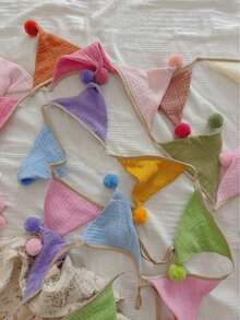 1 Pack 10pcs Cotton Triangle Pennant Flags With Pom Poms, Boho Style Bunting Banner, Suitable For Birthday Party Decor, Wall Hanging, Wedding, Baby Shower, Home Room Decoration - multicolor - View 10
