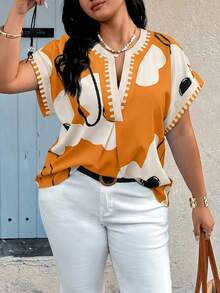 Elouméa Plus Size Women's Spring/Summer Floral Placement Print Casual Vacation Shirt - Multicolor - View 4