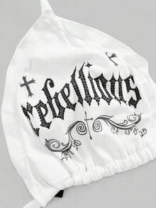 Spring/Summer Vacation Baech White Y2K Gothic Cross Print Rhinestone Decor Halter Neck Cami Tank Top - White - View 4