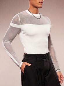 Men's Sexy Asymmetrical Mesh Patchwork Jumpsuit - White - View 3