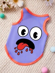 1件印花宠物背心，休闲风格，柔软透气的宠物服装，紫橙色拼接 - 彩色 - 查看 1