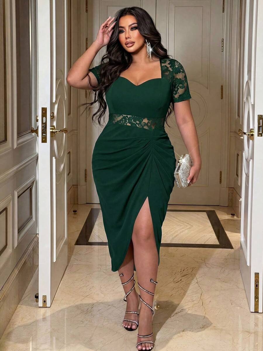 NU&NOW Plus Size Women's Elegant Romantic Floral Print Halter Neck Loose Flowing Maxi Dress, Spring/Summer - Dark Green - View 1