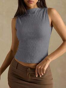 SHEIN BAE Women's Casual Solid Color Minimalist Tank Top, Summer,Summer Top - Dark Grey - View 5