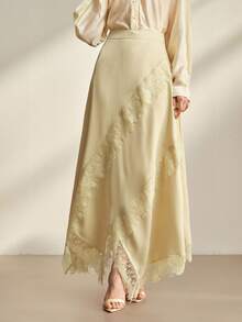 Anewsta 女士夏季蕾丝黄色A字裙，优雅大方，适合婚礼宾客、派对、休闲、海滩等场合。 - 黃色 - 查看 5