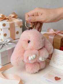 POKOJA LAND 1 Paquete de Llavero de Conejo Suave y Esponjoso, Llavero de Conejo Colorido y Lindo, Anillos con Pompón de Piel de Conejo, Accesorio Colgante para Mujer, Lindo Regalo de Cumpleaños para Mujeres/Niñas, Llavero de Piel Sintética Premium - Multicolor - Ver 7