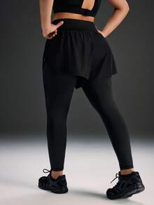 Voyena Plus Size Women High Waist 2 In 1 Sports Leggings - Black - View 2