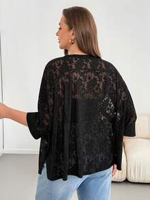 Shapeblank Top Preta Transparente de Manga Curta Básica, Versátil, Confortável e Folgada para Uso Diário, Ideal para Mulheres Plus Size em Looks Casuais de Primavera/Verão, Saídas e Férias, Estilo Simples - Preto - Visão 4