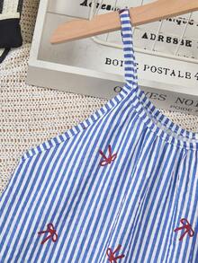 SHEIN Girls Casual Back To School Vacation Striped Bow Cami Tween - Blue - View 4