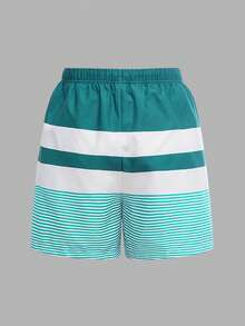SHEIN Tween Boy Casual Striped 2 In 1 Beach Shorts - Green - View 7