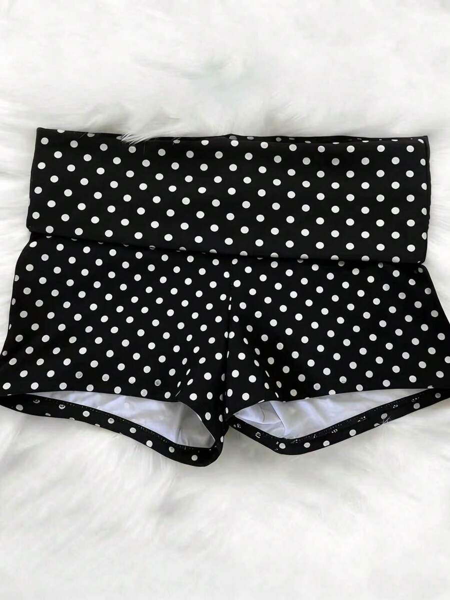 Glimmora Pantaloni scurți de vară casual pentru femei cu imprimeu cu buline - Negru - Vizualizare 1