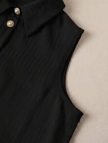 GlowEve 女士纯色单排扣休闲百搭日常衬衫 - 黑色 - 查看 6