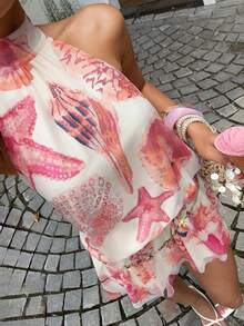 Sunnyshic Women's Summer Vacation Fashion Printed Halter Mini Dress - Pink - View 1