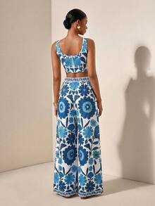 Zivah New Spring/Summer Vacation Casual Fishbone Strap Top And Wide Leg Pants With Pockets 2 Pieces Set, Textured Fabric - Multicolor - View 3