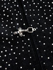 ROMWE MEN Street Life Áo khoác denim nam cài khuy chéo, khóa máy bay - Màu xanh lam - Xem 5