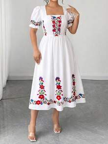 Elenzga Đầm thanh lịch in hoa dáng ôm eo dành cho nữ cỡ lớn - Nhiều màu - Xem 6