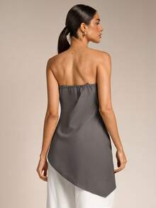 COSMINA Women's Charcoal Gray Asymmetric Hem Tube Top,Elegant Minimalist Chic Summmer Tops,Solid Color Fashionable Classy Formal Brunch Top For Woman - Dark Grey - View 4