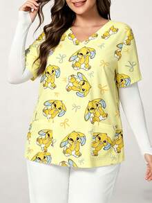 TaskEZ Plus Size Women's Cartoon Print V-Neck Short Sleeve Scrub Top - Multicolor - View 4