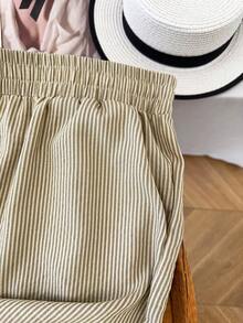 GlowEve CURVE Plus Size Women Casual Vacation Commute Gym Striped Lace Drawstring Waist Loose Wide Leg Pants Brown Autumn - Multicolor - View 6