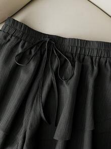 Resyla 大码女式夏季度假系带多层下摆休闲短裙，适合外出、通勤和约会 - 黑色 - 查看 4